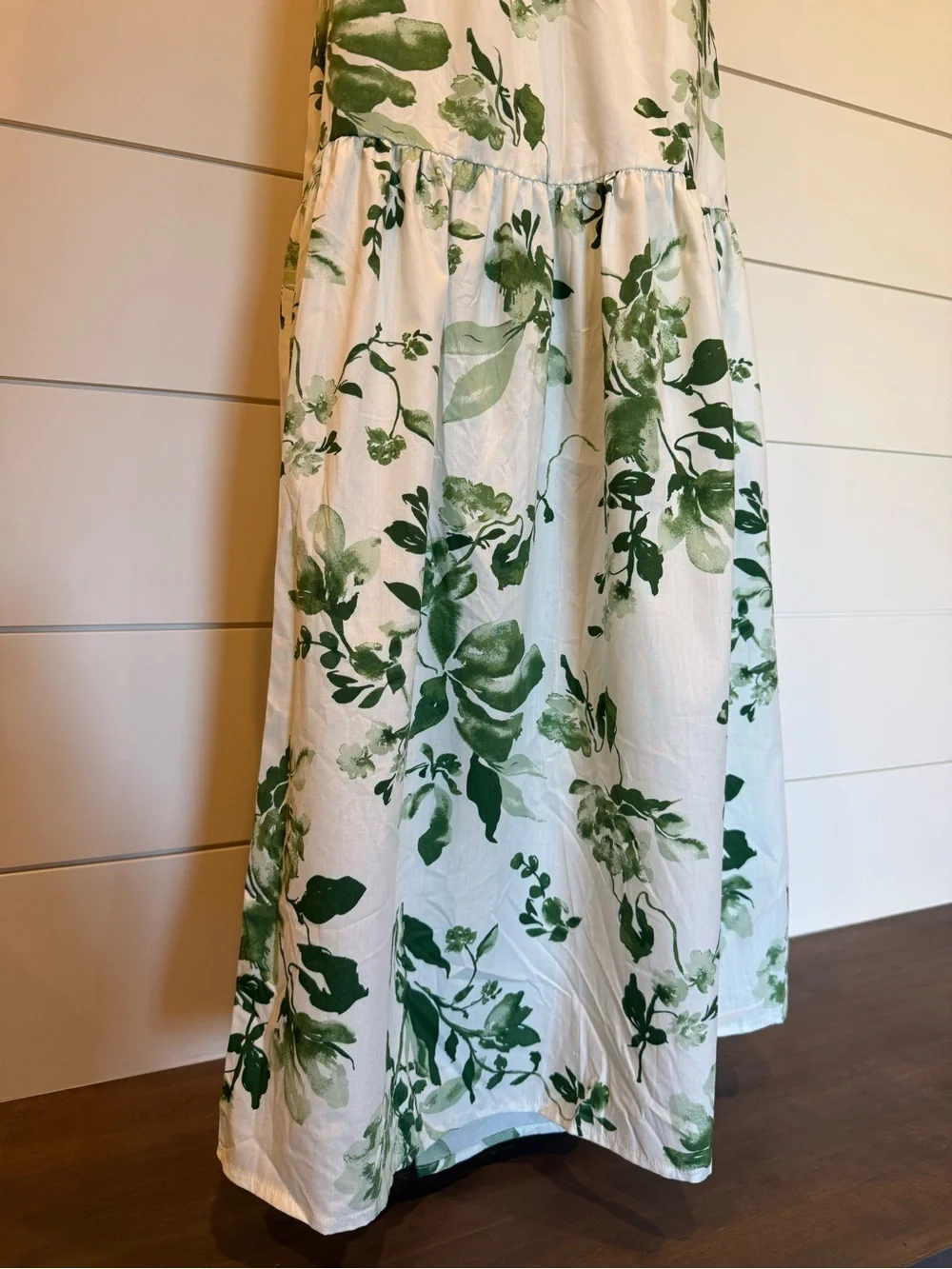 NWT Abercrombie & Fitch White Maxi Dress with Green Floral Print - Picture 7 of 11